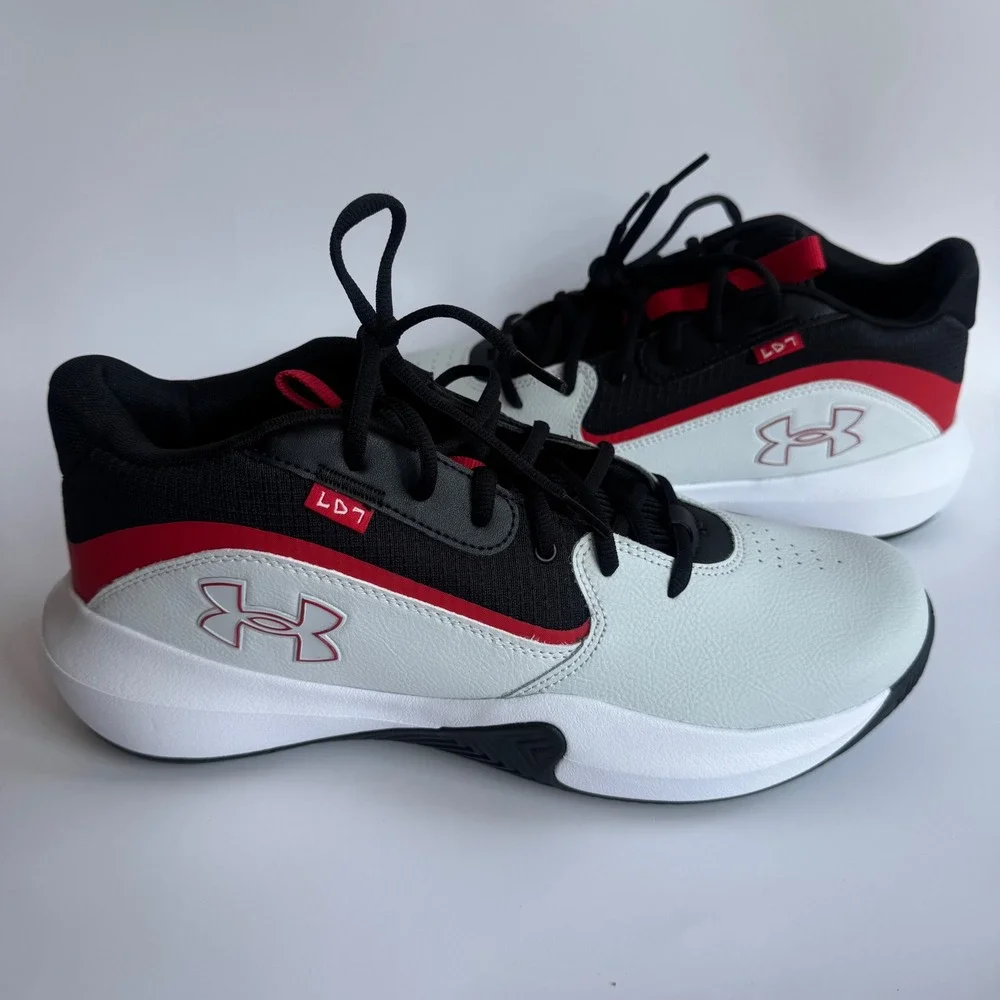 Under Armour UA Lockdown 7 Gray Red Black Mens Basketball Shoes Sneakers Size 13